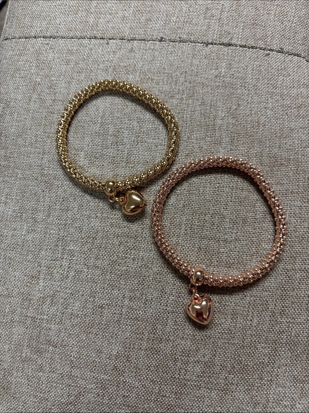 Gold & Rose Gold Heart Charm Stretch Bracelets - Women Jewelry